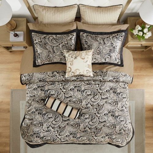 12 Piece Comforter Set With Cotton Bed Sheets Black King