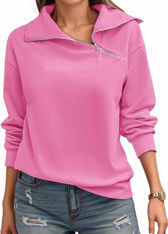 Womens Zipper Sweatshirt Turtleneck Long Sleeve