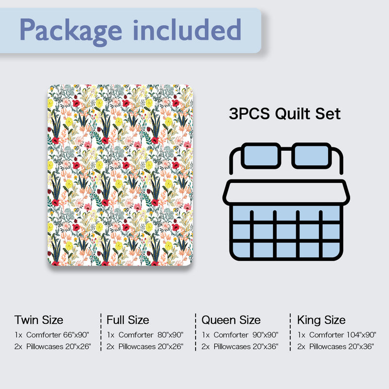Floral Quilt 3 Pieces Microfiber Quilt Sets