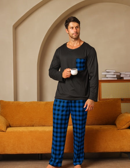 Ice Silk Long Sleeve Long Pants Men's Pajama Set