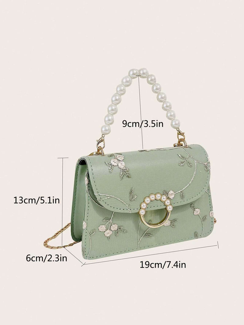 Simple And Fashionable Pearl Hand-Held Small Square Bag For Women