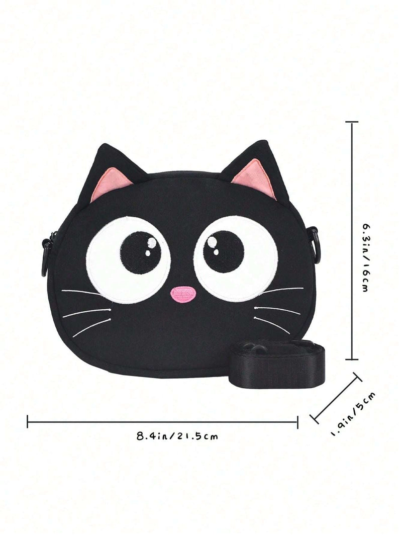 New Cute Cartoon Shoulder Bag Big Eyed Black Cat Messenger Bag For Women