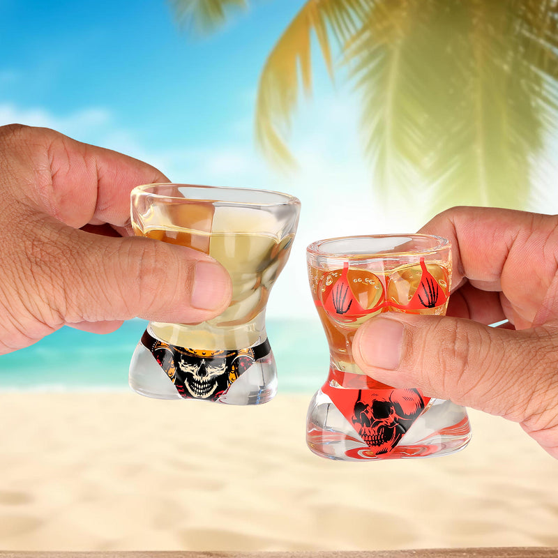 2 Pieces, Black Muscle Men's And Red Bikini Skull Style Glass