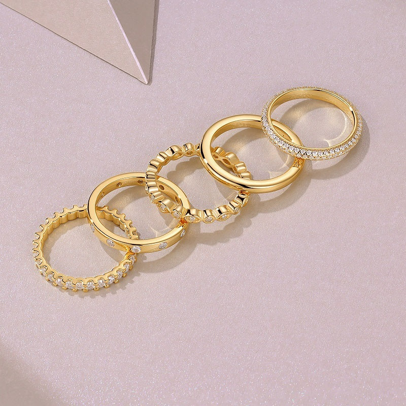 Golden Stars - Fashionable Men's And Women's Ring And Ring Jewelry Set