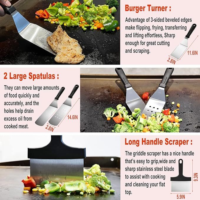 37PC Flat Top Grill Accessories Set - Must Have for Your Outdoor with Professional Griddle Spatula