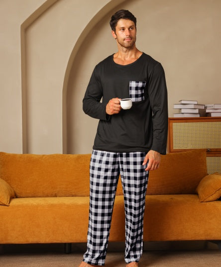 Ice Silk Long Sleeve Long Pants Men's Pajama Set