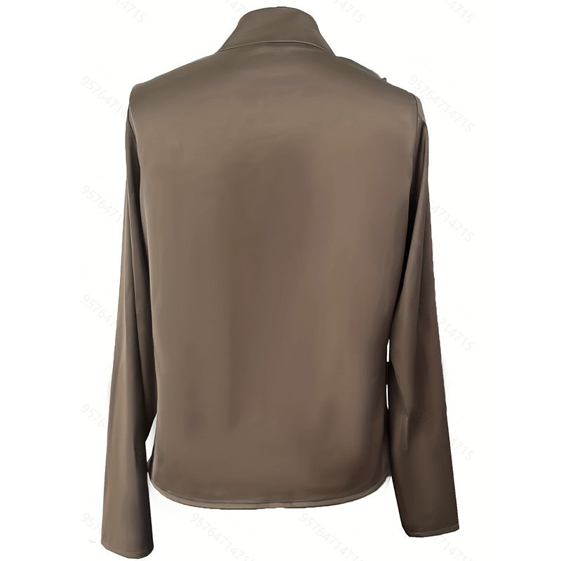 Women's Elegant Solid Color V-Neck Long Sleeve Blouse