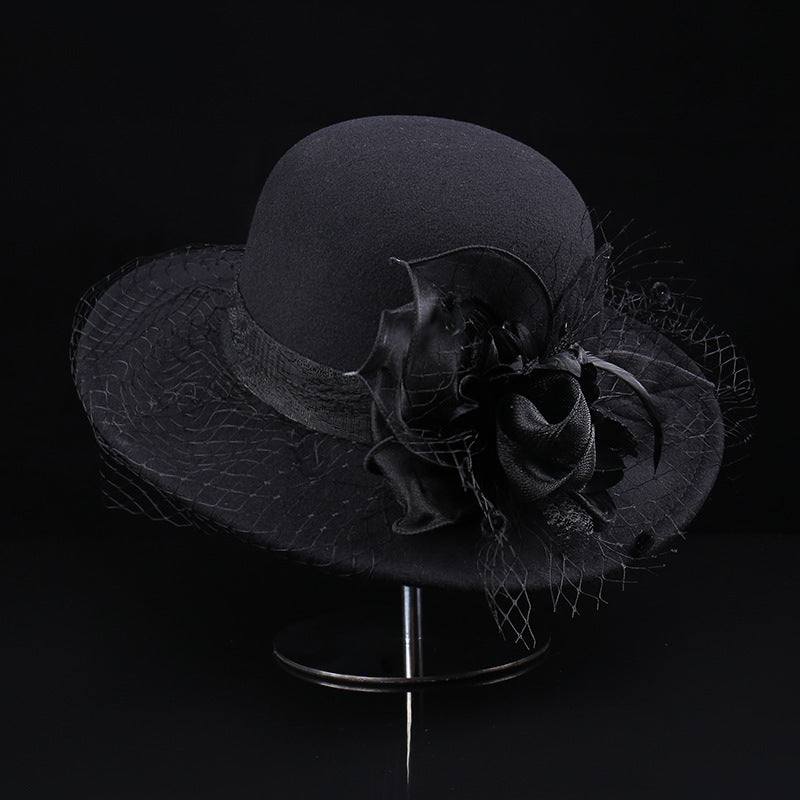 Net Yarn Flowers Woolen Basin Hat