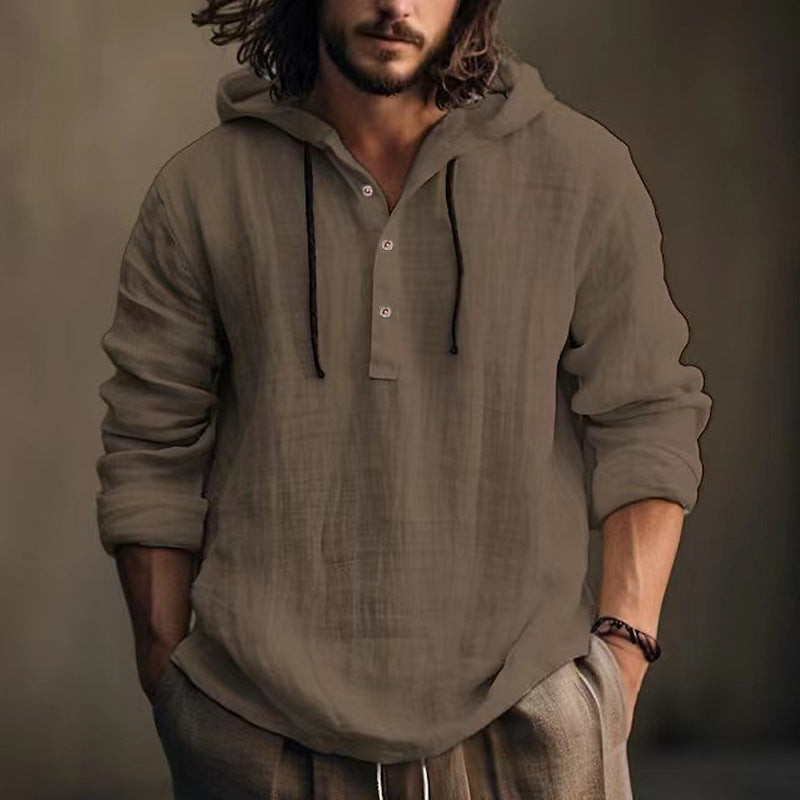 New Wish Cotton Linen Shirt Hooded Sweater