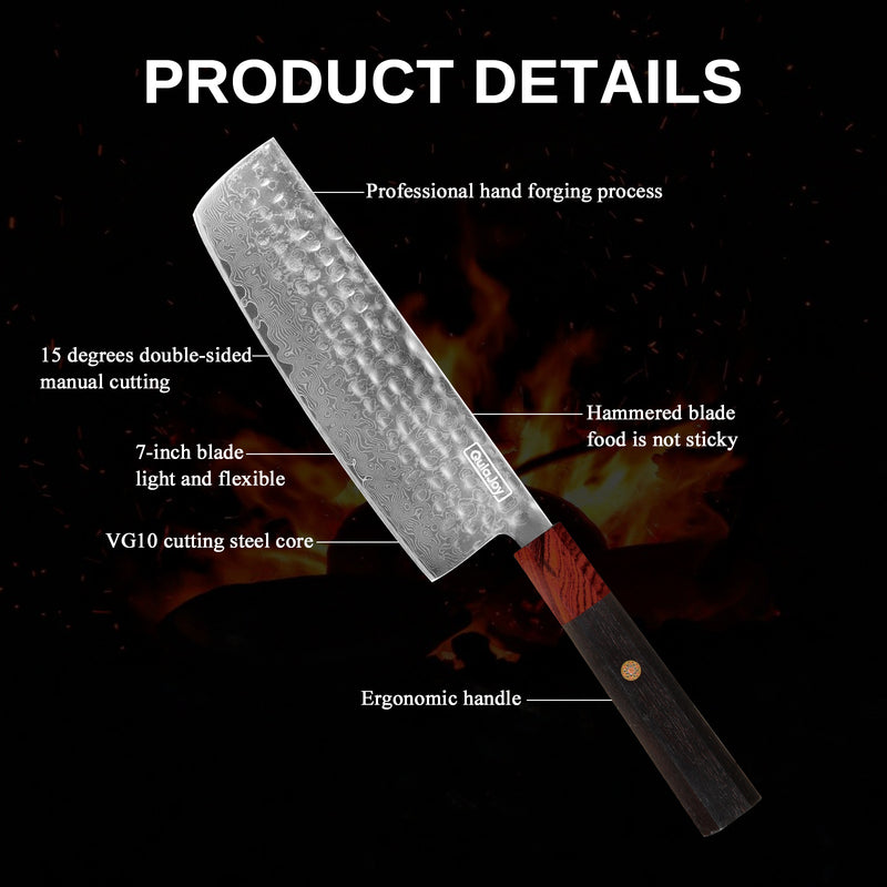 Qulajoy 8 Inch Chef Knife - Japanese Damascus VG-10 Super Steel Hammered Kitchen Knife