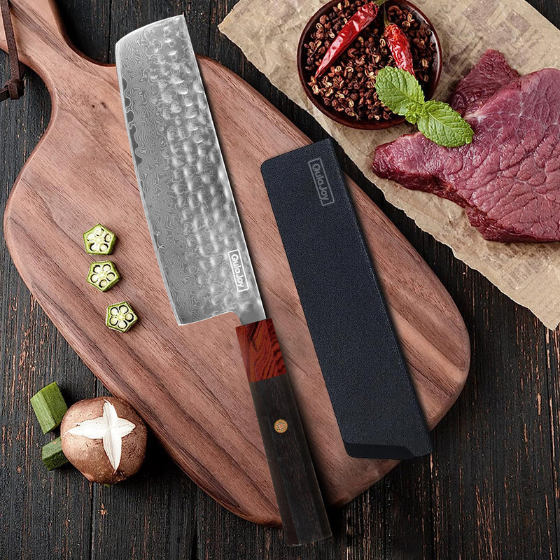 Qulajoy 8 Inch Chef Knife - Japanese Damascus VG-10 Super Steel Hammered Kitchen Knife