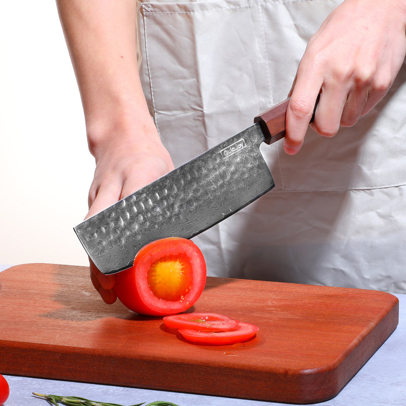 Qulajoy 8 Inch Chef Knife - Japanese Damascus VG-10 Super Steel Hammered Kitchen Knife
