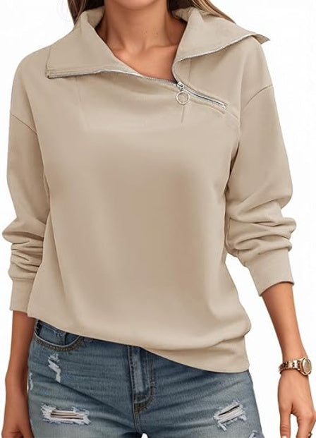 Womens Zipper Sweatshirt Turtleneck Long Sleeve