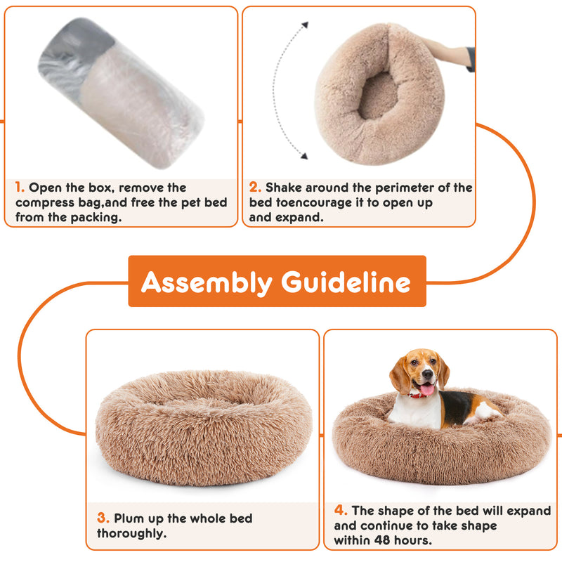 24 Inch Anti-Slip Round Fluffy Plush Faux Fur Cat Bed