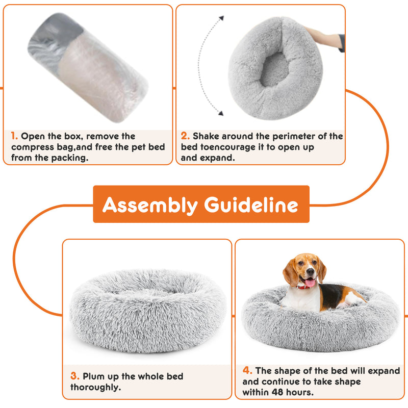 24 Inch Anti-Slip Round Fluffy Plush Faux Fur Cat Bed