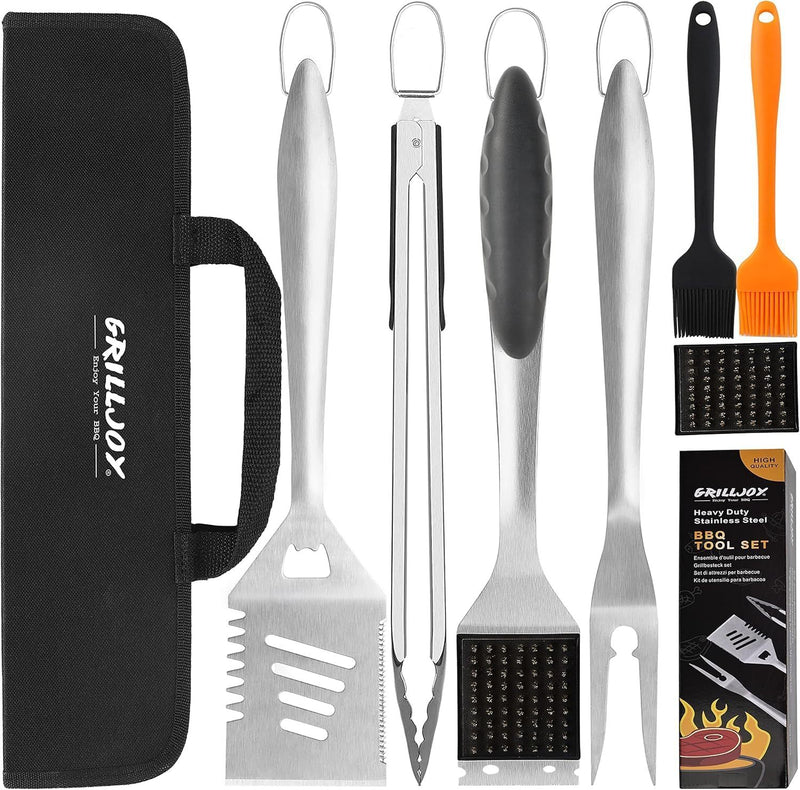 Grilljoy 8PCS Heavy Duty BBQ Grill Tools Set With Extra Thick Stainless Steel Spatula