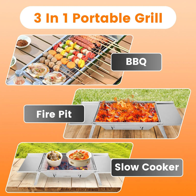 3 In 1 Foldable Charcoal Grill Fire Pit Slow Cooker