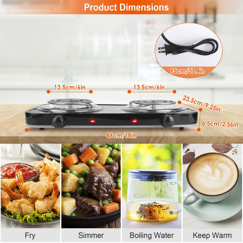2 Color Options -- 1Pc 2000W Electric Double Burner Portable Coil Heating Hot Plate
