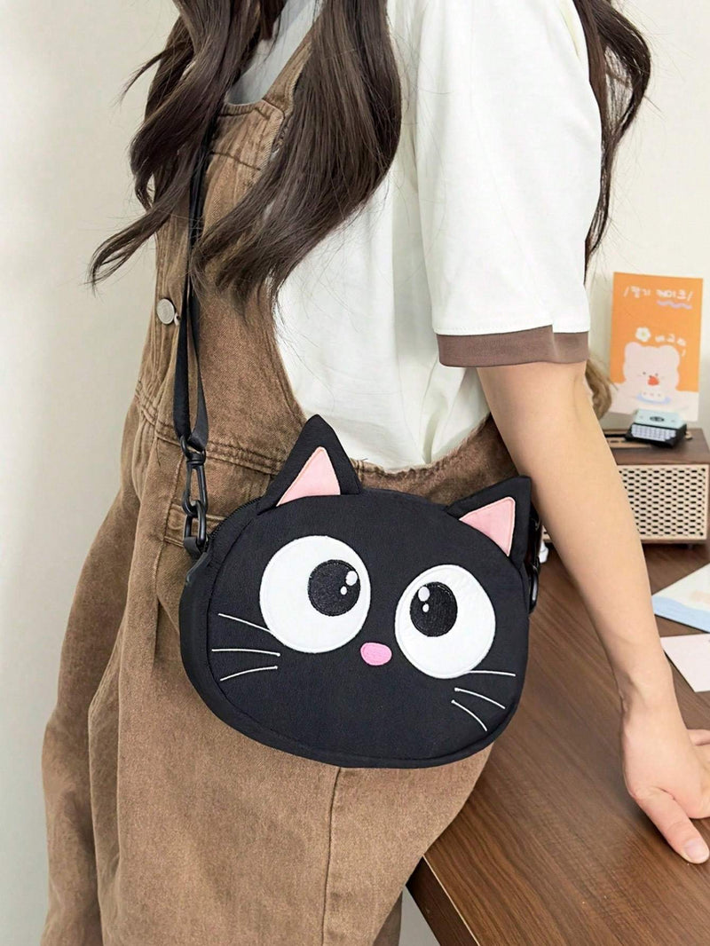 New Cute Cartoon Shoulder Bag Big Eyed Black Cat Messenger Bag For Women