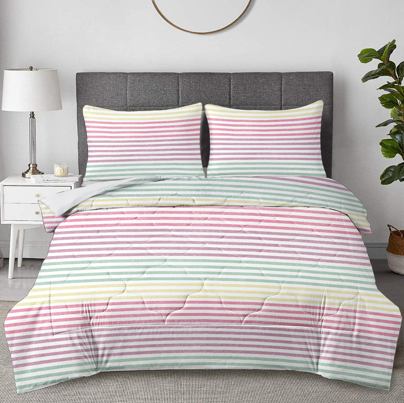 Striped Comforter Set Full Size, Rainbow Comforter Bedding Set