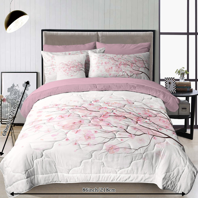 Cherry Blossom Pattern Comforter Set 8PCS Twin Size Soft Bedding Set