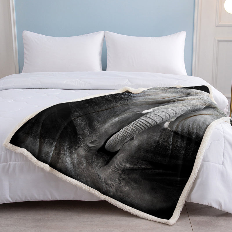 3D Elephant Printed Sherpa Fleece Blanket