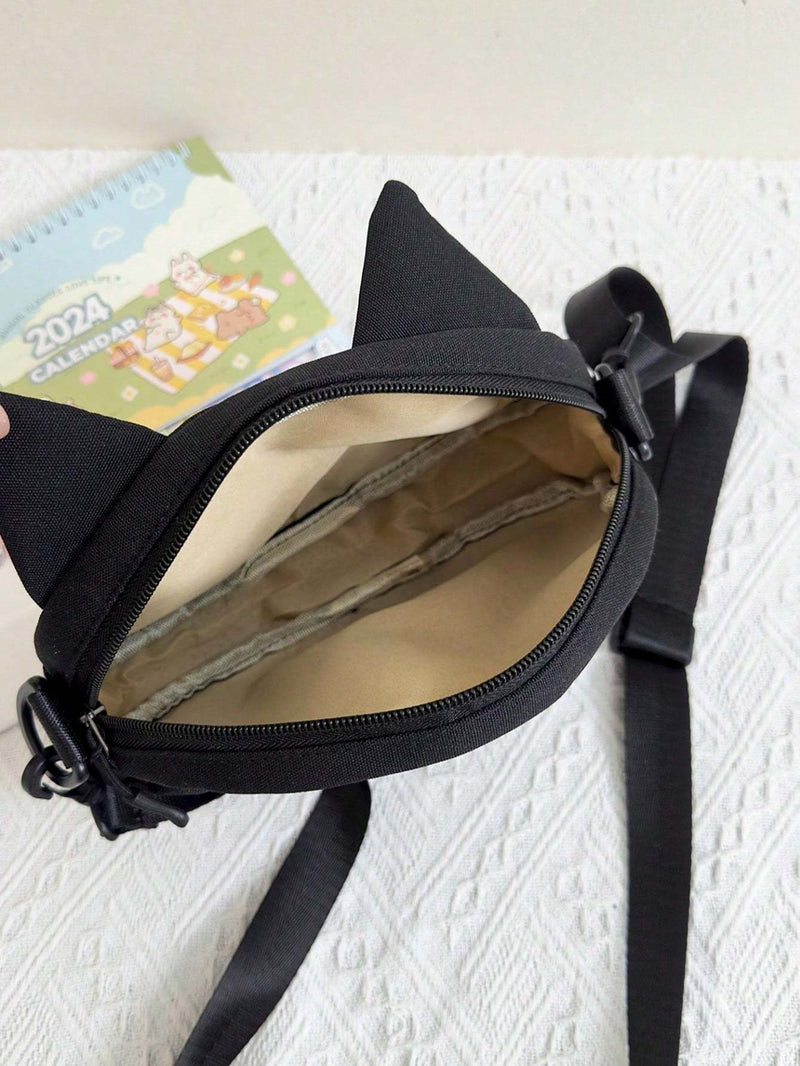 New Cute Cartoon Shoulder Bag Big Eyed Black Cat Messenger Bag For Women