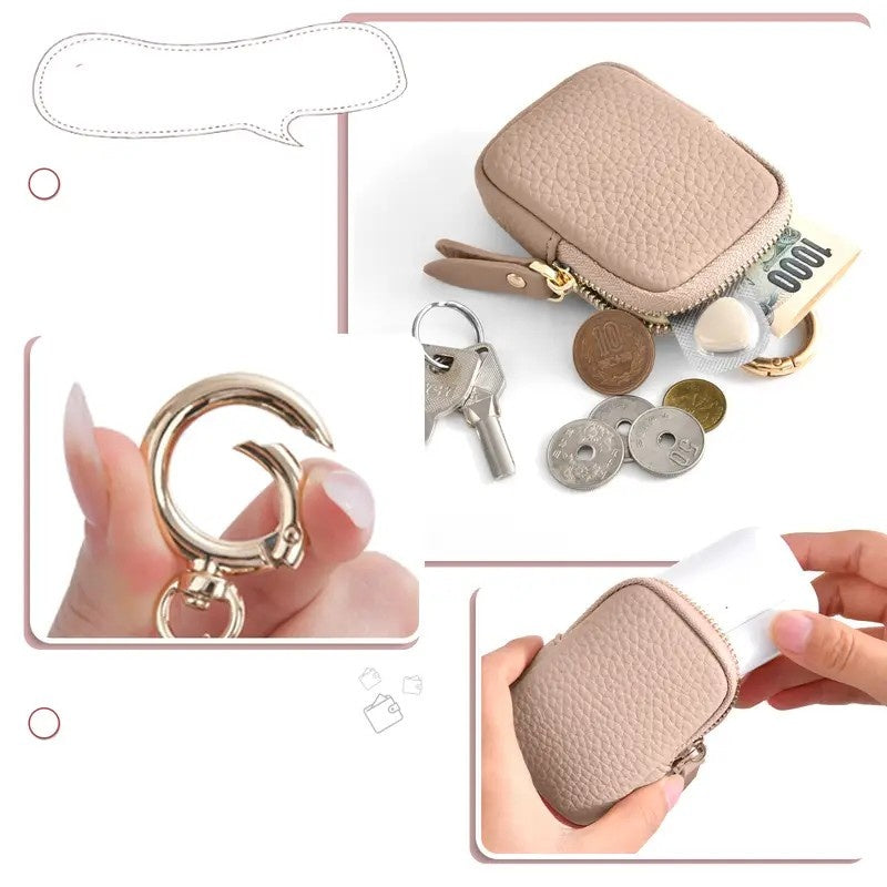 Leather Coin Purse, Small Change Purse Keychain Wallet For Women