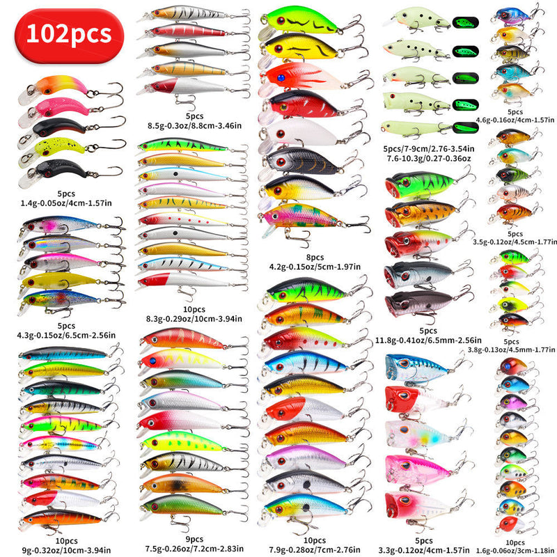 22pcs 58pcs 102pcs Fishing Lure Kits Multi-Functional Set Topwater Floating Swimming Lures