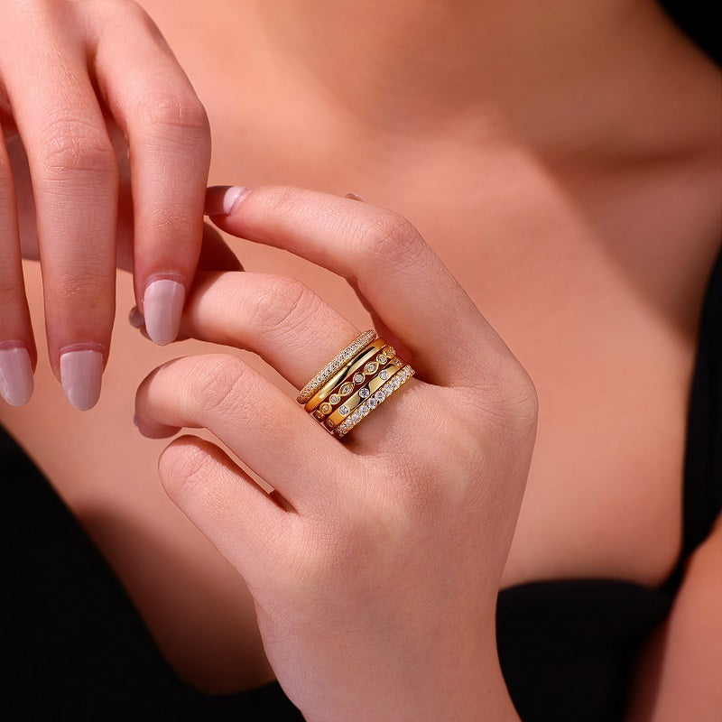 Golden Stars - Fashionable Men's And Women's Ring And Ring Jewelry Set