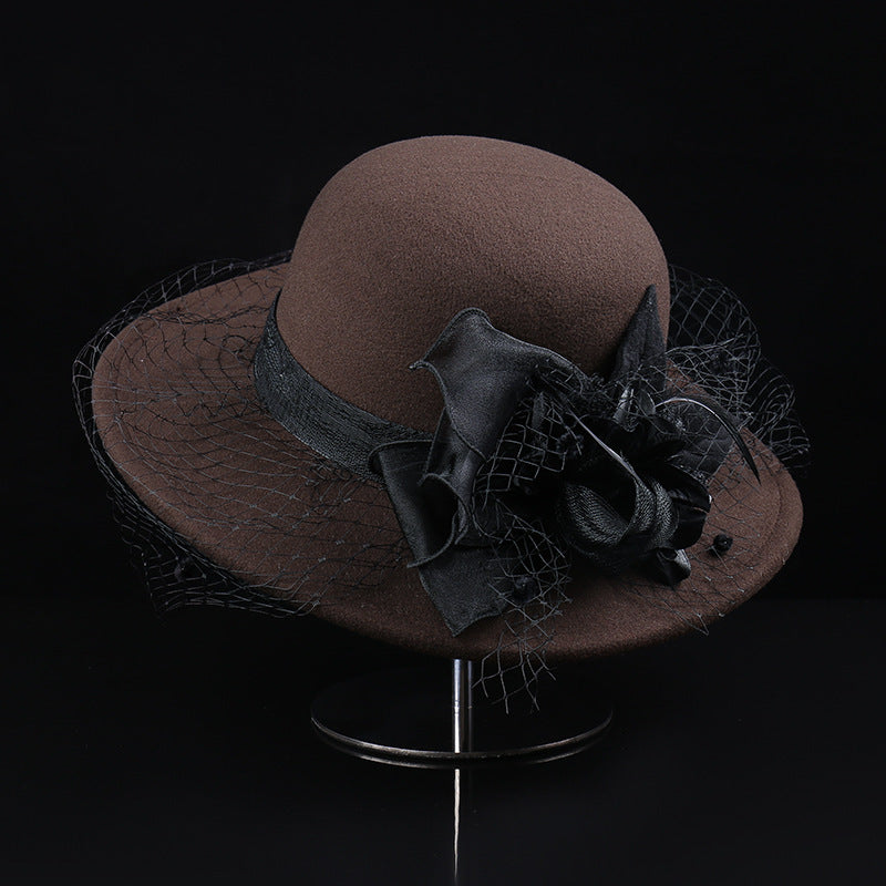 Net Yarn Flowers Woolen Basin Hat