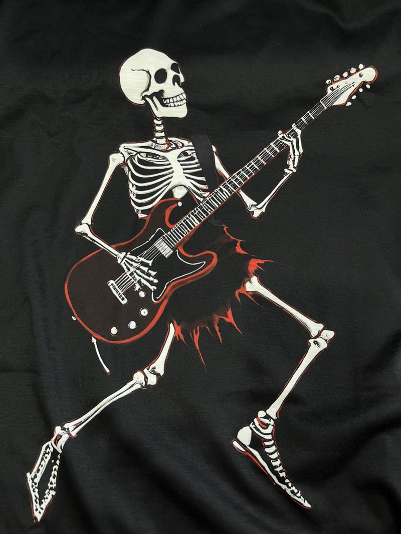 Men's Skull Guitar Patterned Round Neck T-shirt