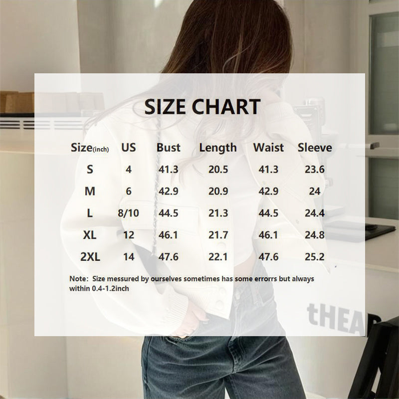 Women's Solid Color Long Sleeve Baseball Jacket With Button Front & Pockets - Casual Short Jacket For Spring&Fall