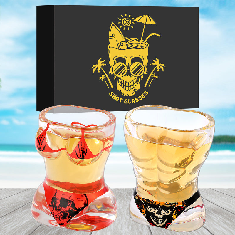 2 Pieces, Black Muscle Men's And Red Bikini Skull Style Glass