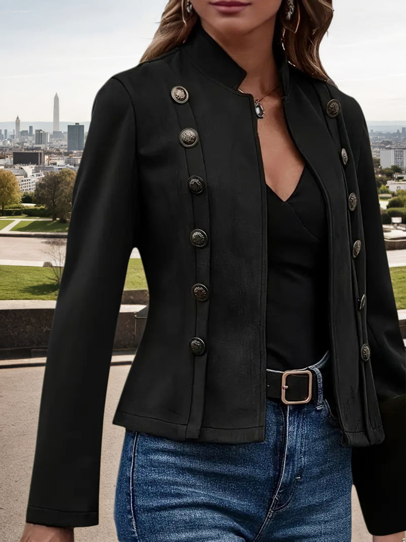 New Women's Fashion Casual Jacket, Solid Color Double Breasted Decorative Jacket