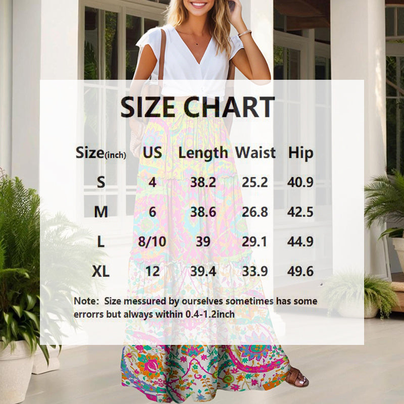 Women's Floral Print Maxi Skirt With Elastic Drawstring Waist