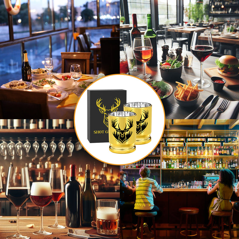2pcs  50 Caliber Deer Head Golden Plastic Wine Glasses With Gift Box - Leak Proof