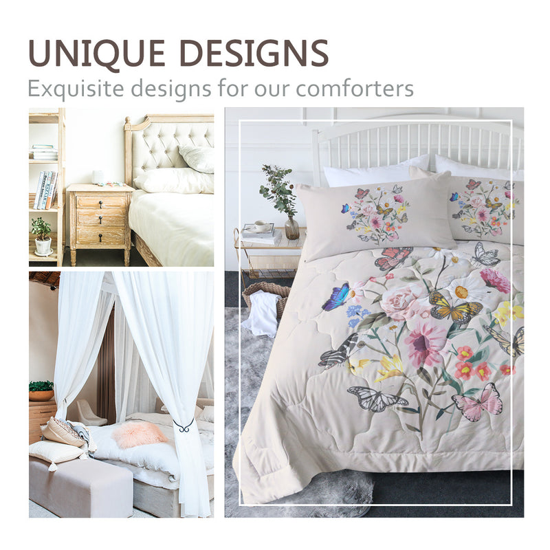 Butterfly Flower Comforter Light Pink Bedding Sets
