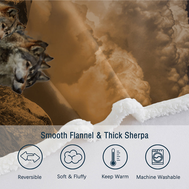 Indian Wolf Sherpa Fleece Blanket