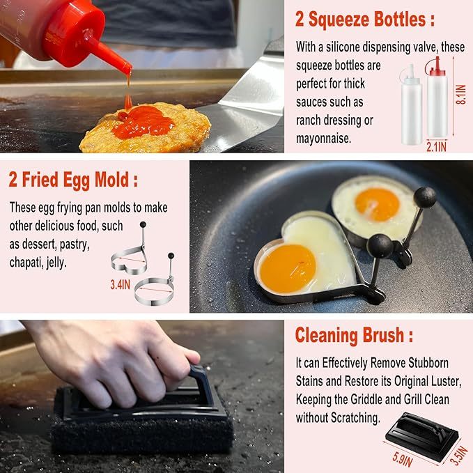 37PC Flat Top Grill Accessories Set - Must Have for Your Outdoor with Professional Griddle Spatula