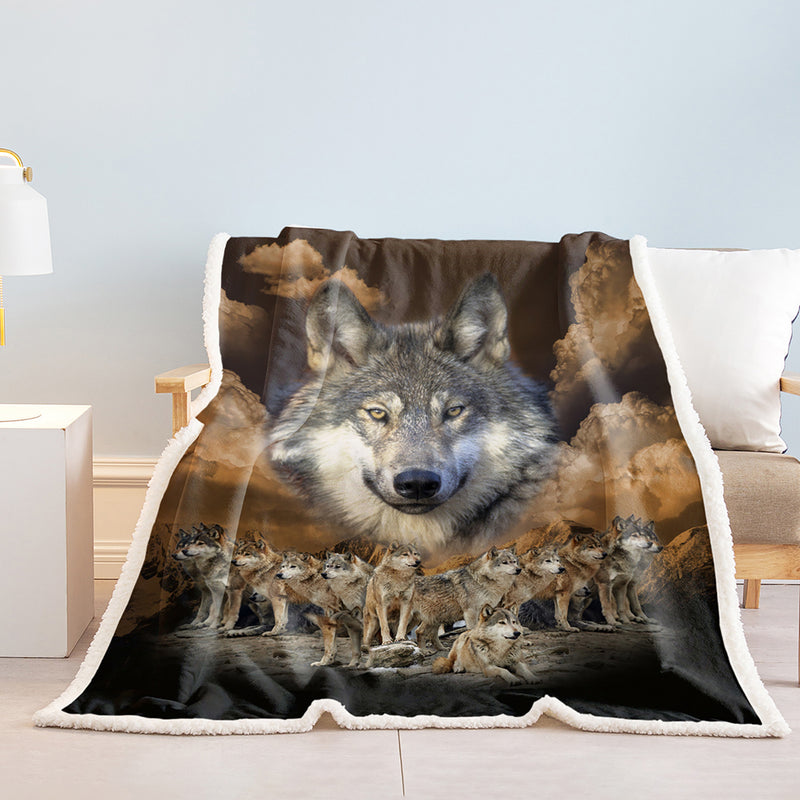 Indian Wolf Sherpa Fleece Blanket