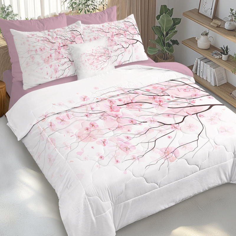 Cherry Blossom Pattern Comforter Set 8PCS Twin Size Soft Bedding Set