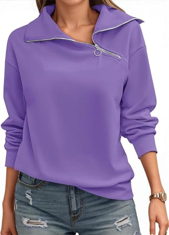 Womens Zipper Sweatshirt Turtleneck Long Sleeve