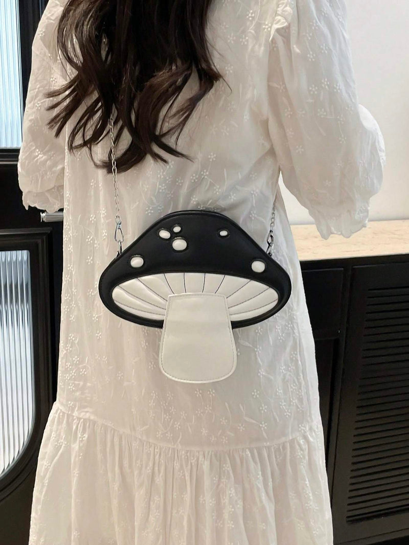 Foreign  2025 Summer New Contrast Color Simulation Mushroom Crossbody Chain Bag