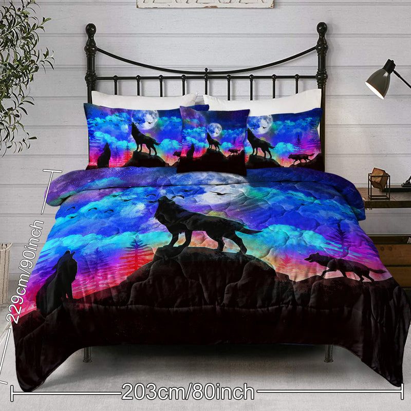 Galaxy Comforter Set Men 3D Wolf Bed
