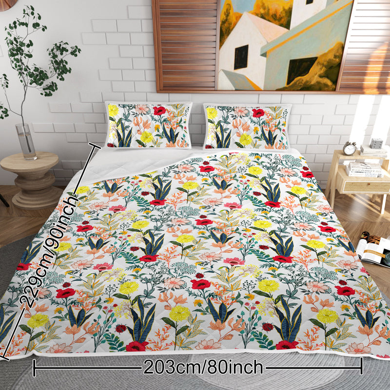 Floral Quilt 3 Pieces Microfiber Quilt Sets