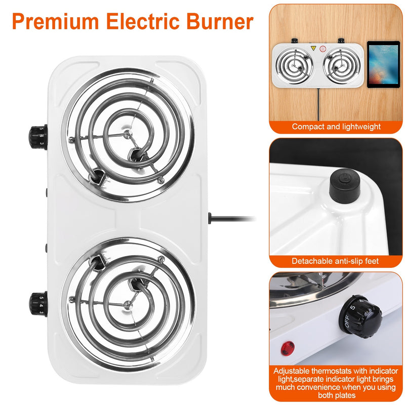 2 Color Options -- 1Pc 2000W Electric Double Burner Portable Coil Heating Hot Plate