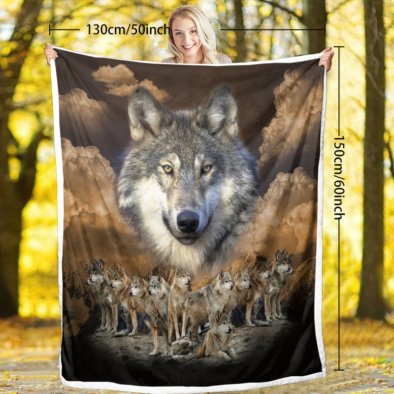 Indian Wolf Sherpa Fleece Blanket