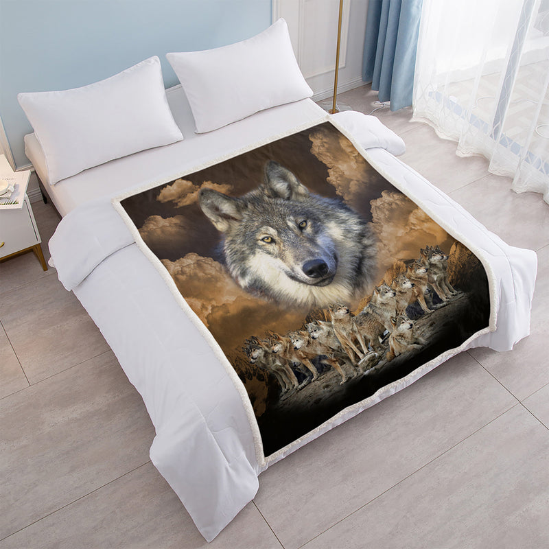 Indian Wolf Sherpa Fleece Blanket
