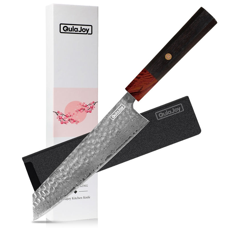 Qulajoy 8 Inch Chef Knife - Japanese Damascus VG-10 Super Steel Hammered Kitchen Knife